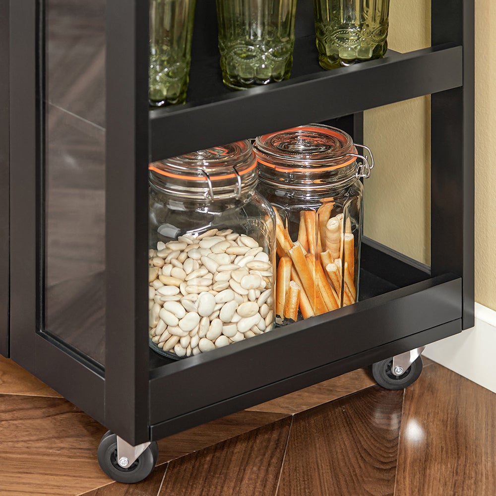 SoBuy Desserte de Cuisine avec 2 Portes et 3 Étagères, Chariot de Rangement sur Roulettes Freinées, Noir, FKW75-SCH - 6