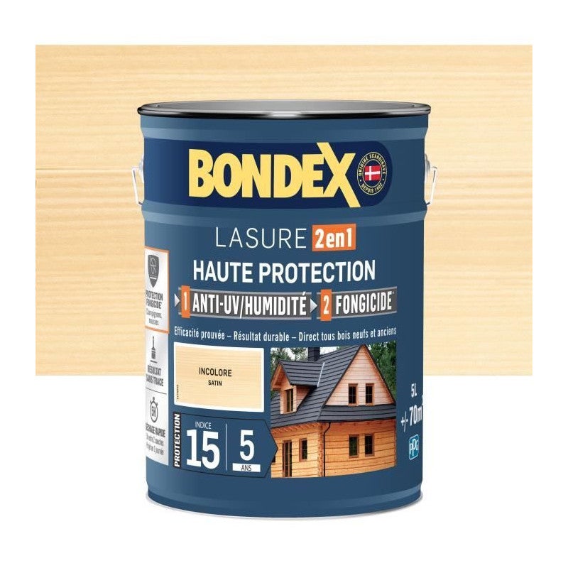 Lazura BONDEX 2 w 1 Wysoka ochrona Bezbarwna Satynowa 5 L