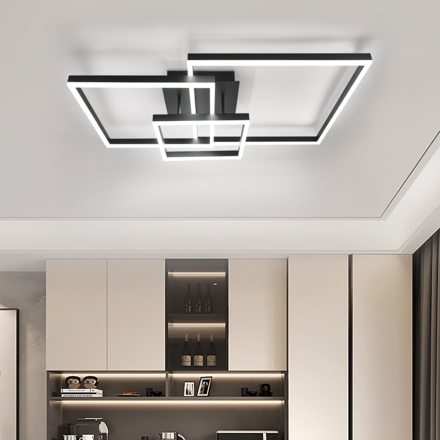 NETTLIFE Lámpara de Techo LED Lámpara de Sala de Estar Regulable Negra con Control Remoto 84W Lámpara de Dormitorio Moderna para Cocina Oficina - 2