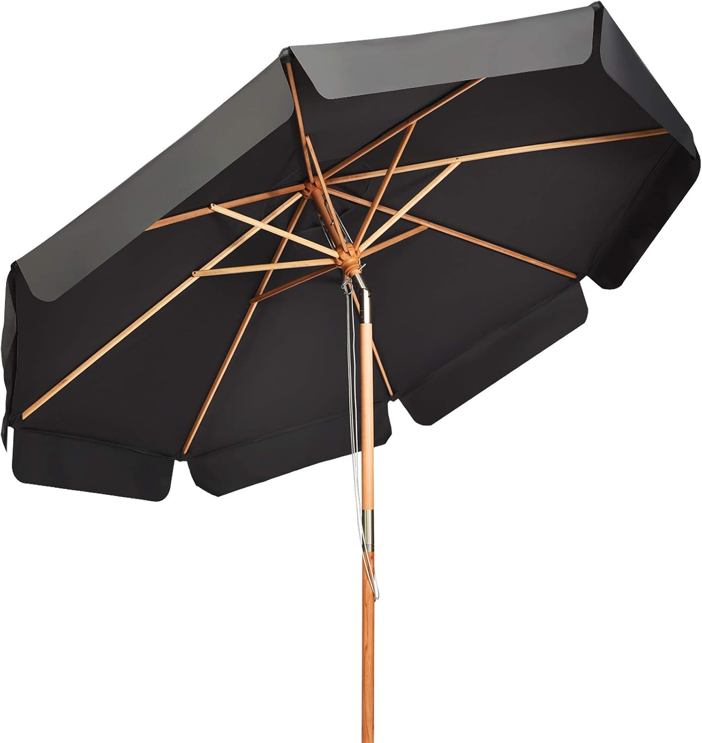 Parasol Ogrodowy 3M, Uchylny Parasol z 8 Drewnianymi Żebrami, Nieprzemakalna Tkanina Poliestrowa, Anty-UV, Parasol Balkonowy z Falbanką, Szary