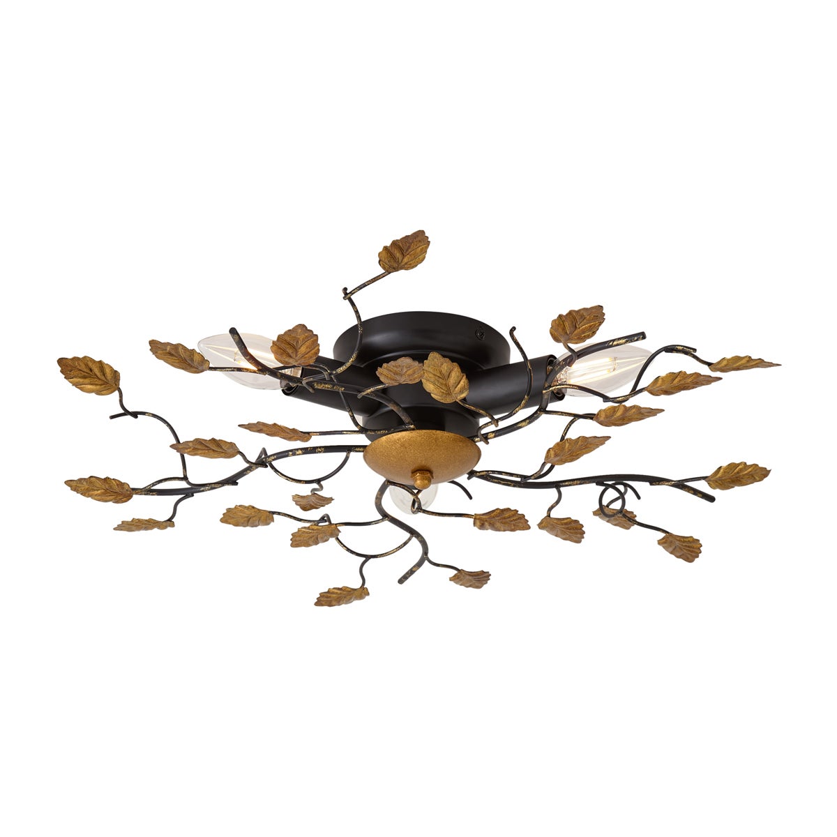 Qazqa classic-antique plafon - Foglie - czarny, okrągły, max. 10w, e14, z 3 punktami świetlnymi, 50cm oświetlenie wewnętrzne