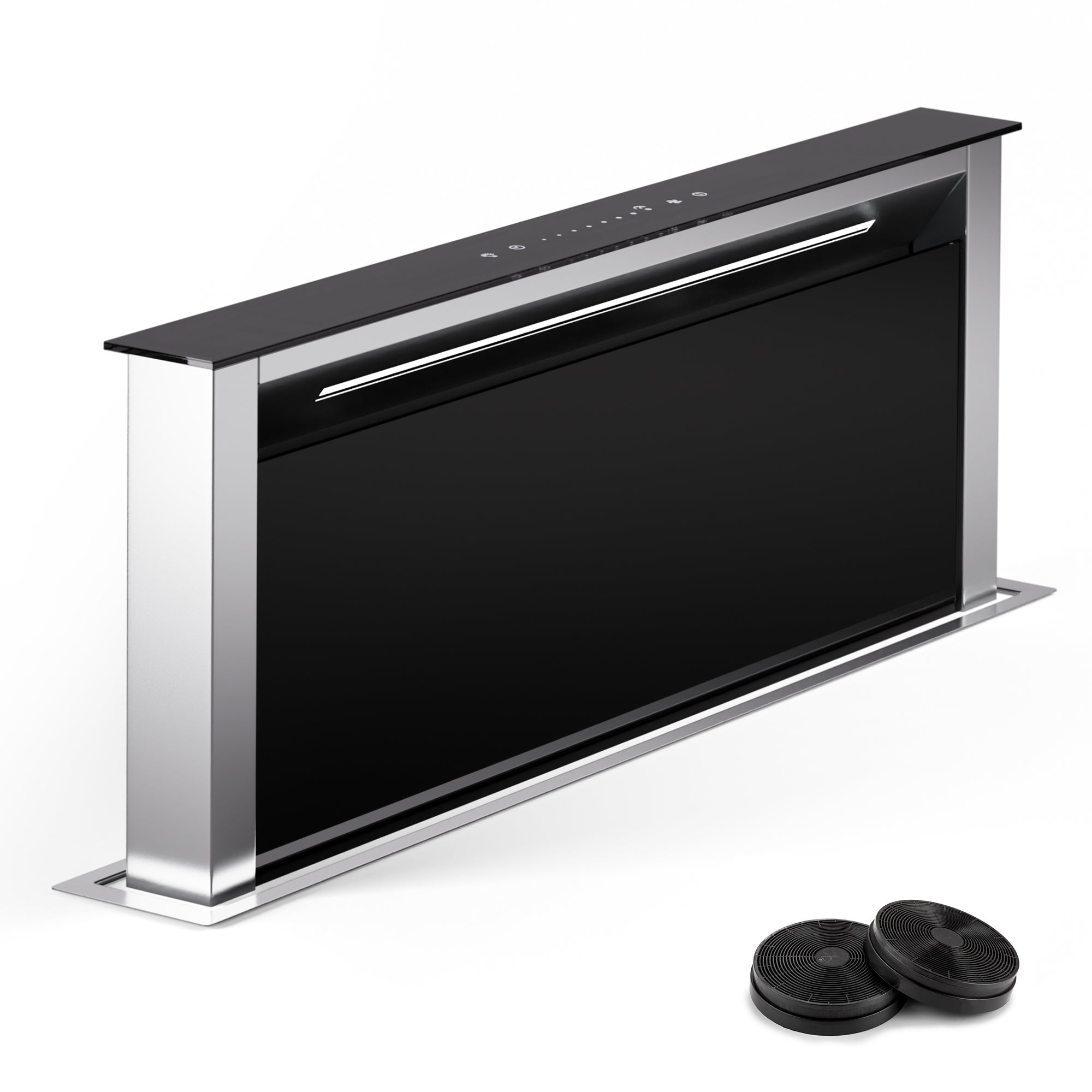 Klarstein WiFusion Hotte Aspirante - 90 cm, 690 m³/h, CEE A , Commande Wi-Fi & Tactile, LED 6000-6500 K, Silencieuse 52 dB, Hotte de Cuisine, Noire, Filtre à Charbon Inclus à partir de