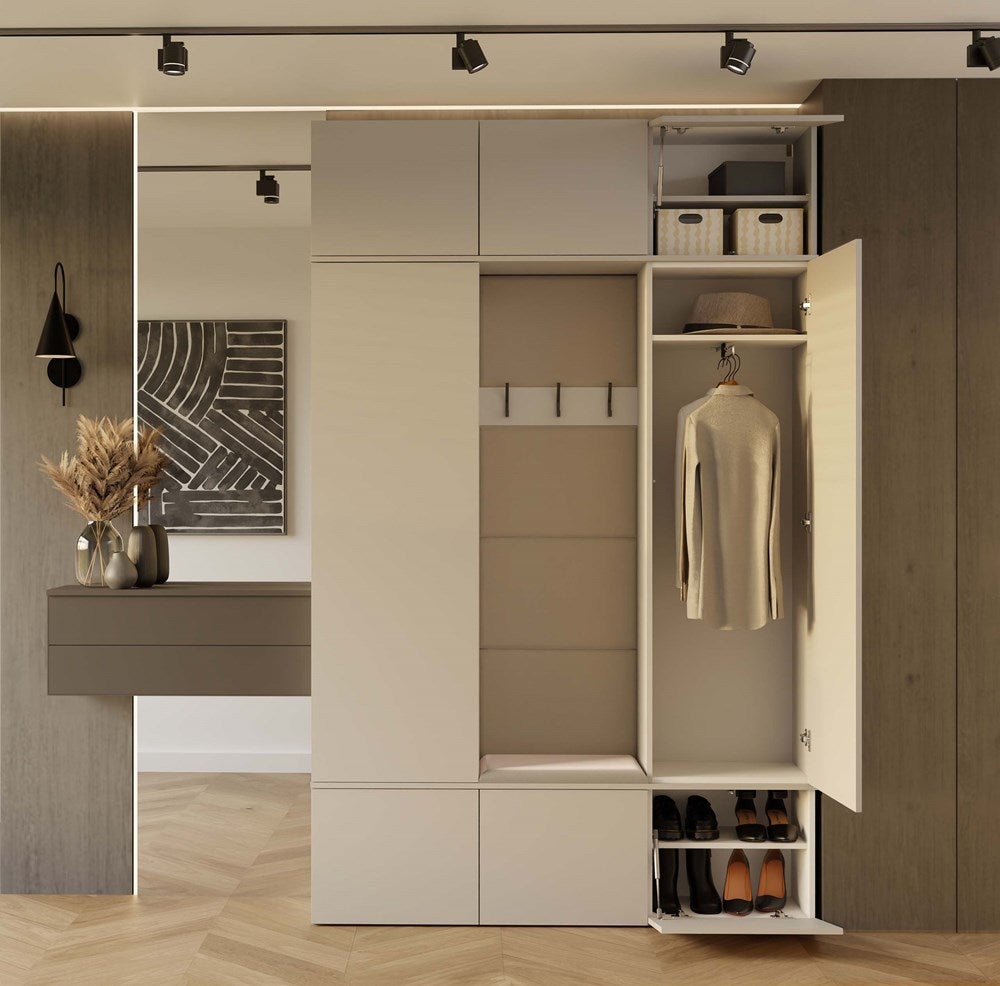 HAGA - Ensemble d’entrée avec 2 armoires + porte-manteau + banc 150x35x238 cm - beige cachemire - 4