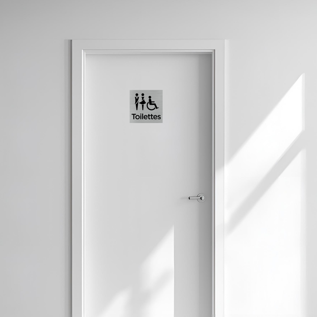 Plaque De Porte WC Mixtes En Aluminium Brossé - Format Rectangle 170x50 Mm - Signalisation Toilettes Mixte
