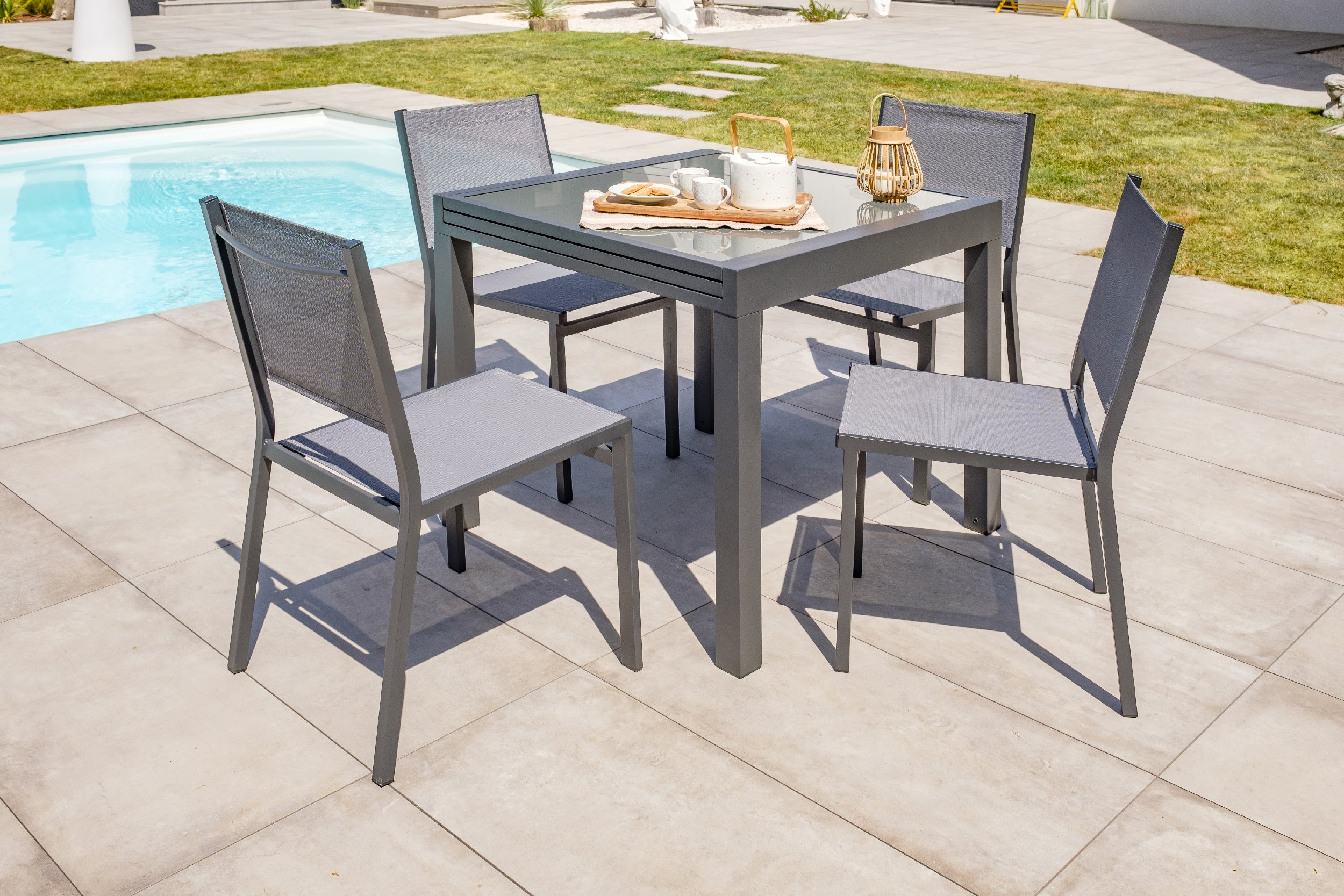 Chaise de jardin empilable en alu anthracite toile plastifiée grise TOLEDE - DCB GARDEN - 4