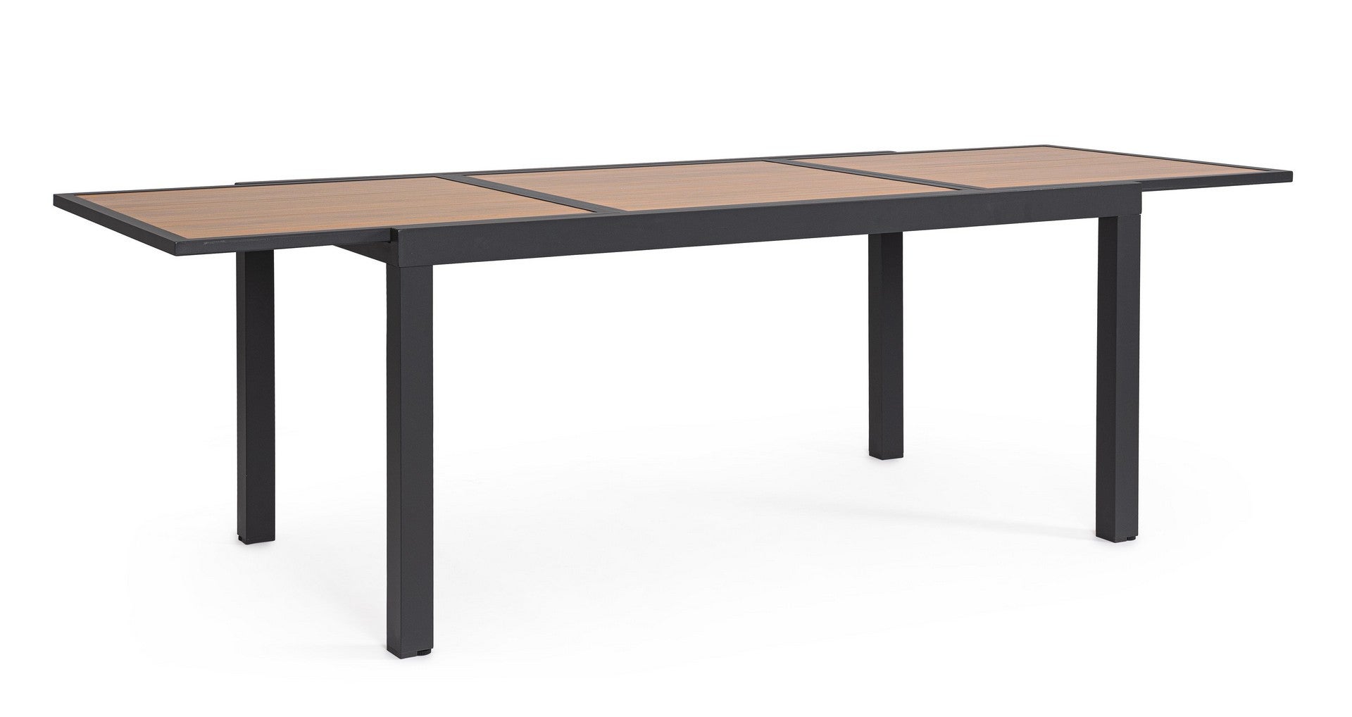 Rozkładany stół aluminiowy z listwami imitującymi drewno, 160-240X90, antracytowy, do użytku wewnątrz i na zewnątrz