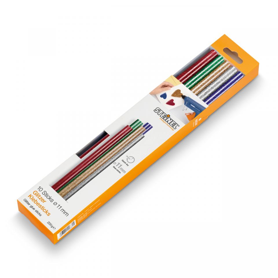 Steinel stick di colla glitterata Ø 11 mm, 10 stick, 200 g, 200 mm di lunghezza, colla a caldo colorata in 5 colori diversi