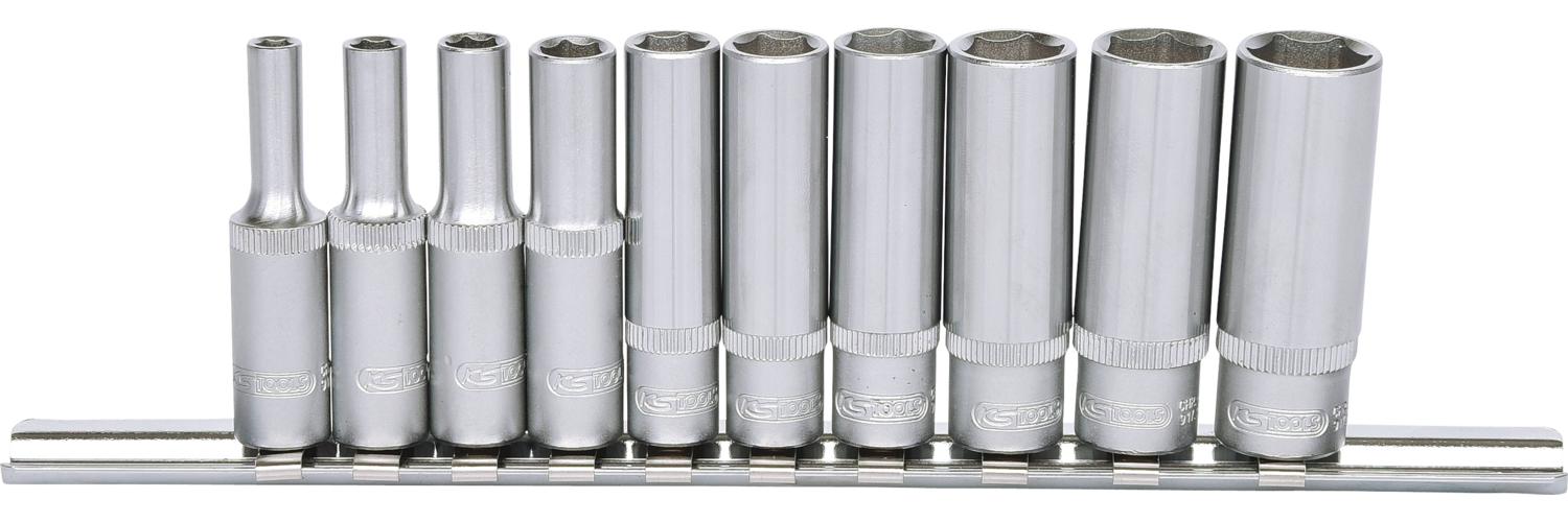 KS TOOLS Zestaw długich nasadek sześciokątnych 1/4" 10 szt. 4-13 mm - 917.0610