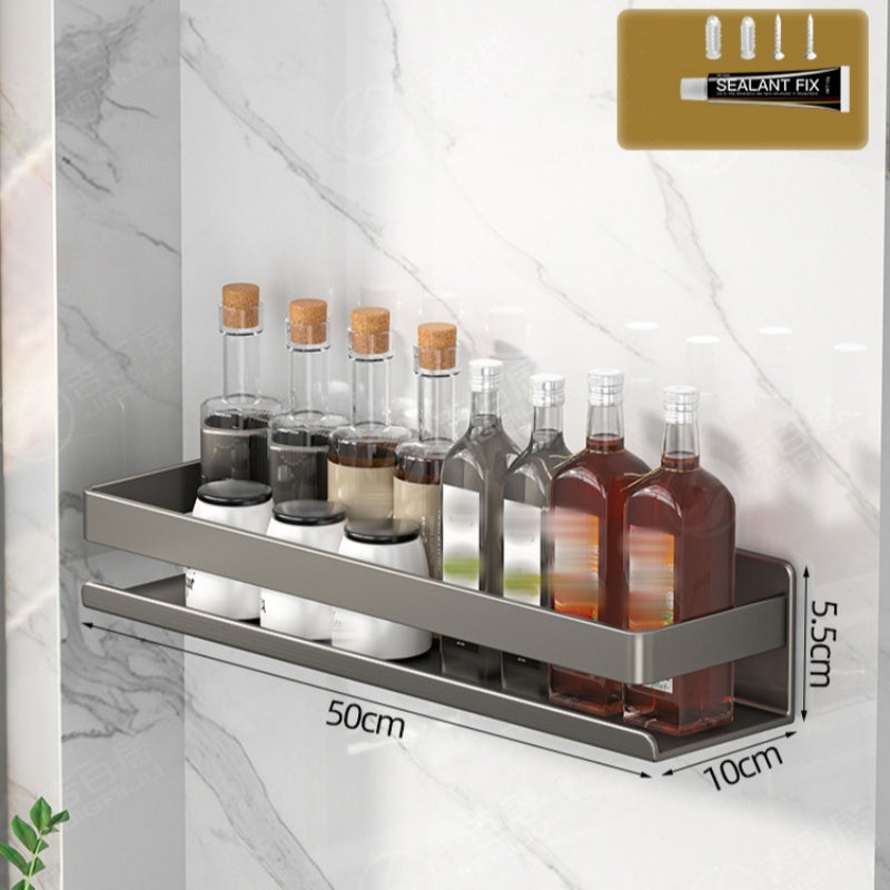 Étagère murale pour épices en acier inoxydable 50×10×5,5 cm, sans perçage, multifonction, robuste et facile à installer - 8