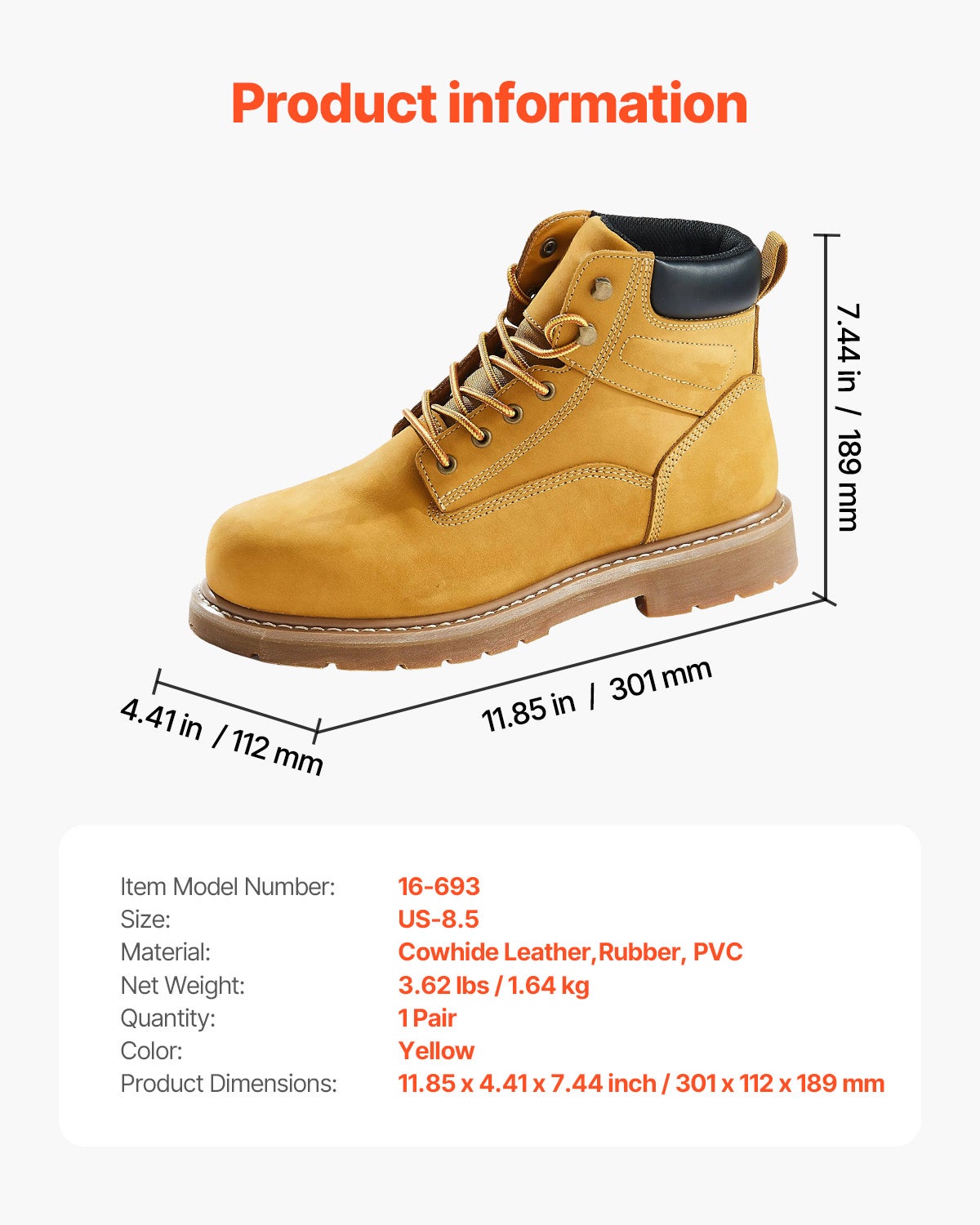 Bottes travail embout acier,taille SucceBuy 40,imperméables,antidérapantes,semelle légère,respirantes,marron/jaune - 9
