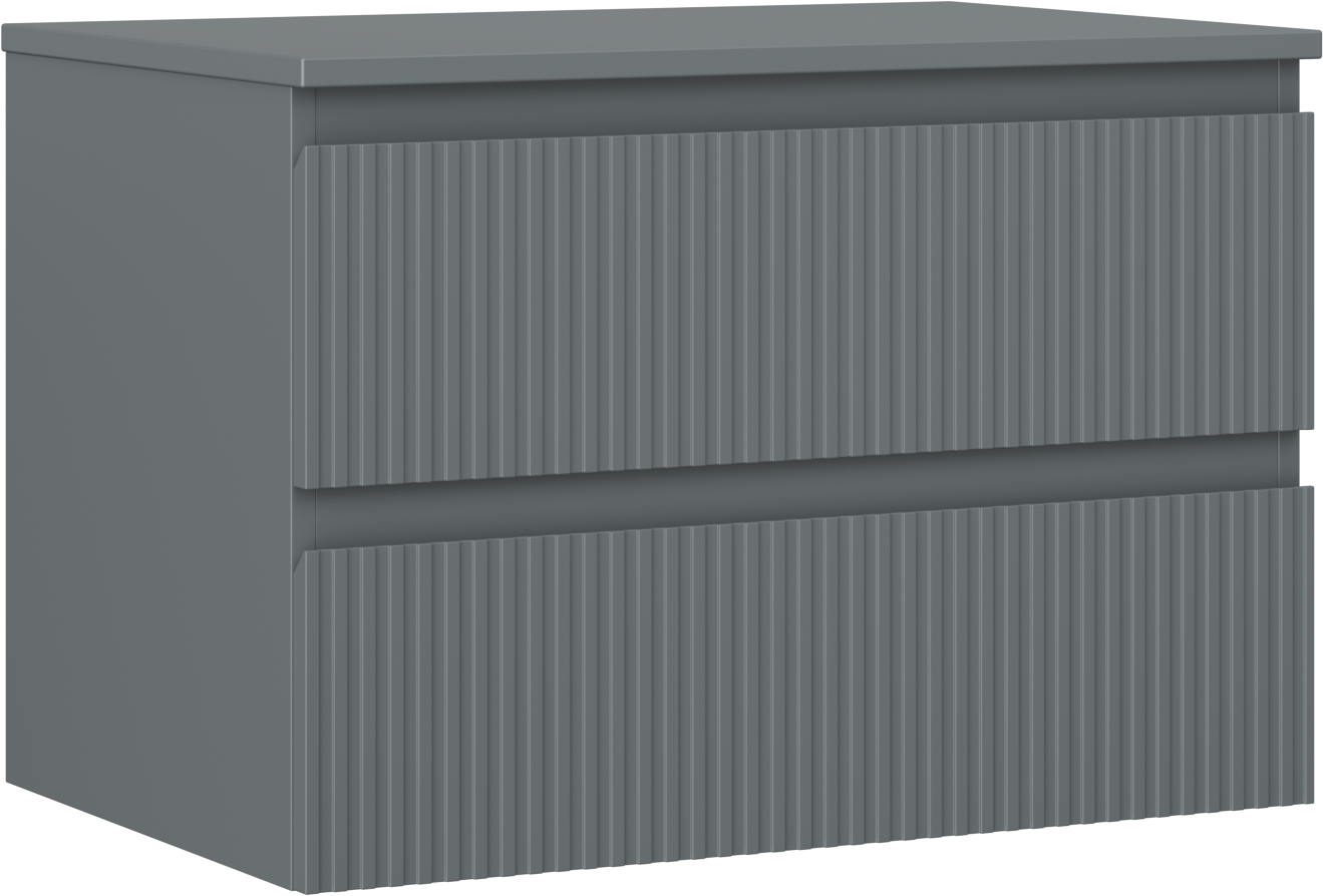 Mexen Rivel szafka łazienkowa podumywalkowa 70 cm z blatem, 2 szuflady, ryflowana , grafit mat - 91A20-07047-2-BFFC66