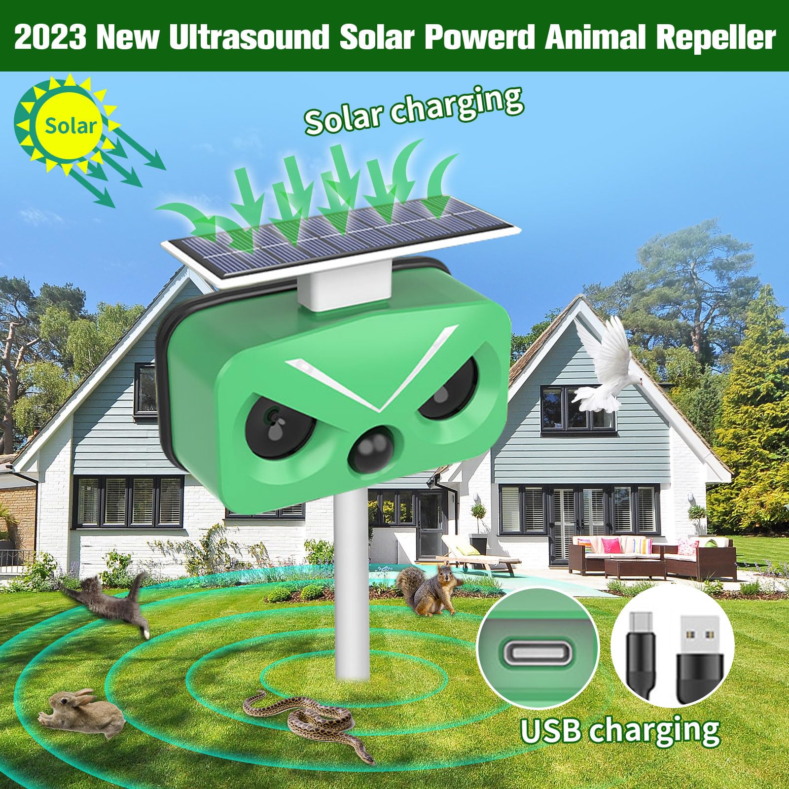 Nuovo repellente solare per animali 2024 con sensore di movimento e lampada flash per cani, gatti, uccelli, scoiattoli e altro ancora | Leroy Merlin