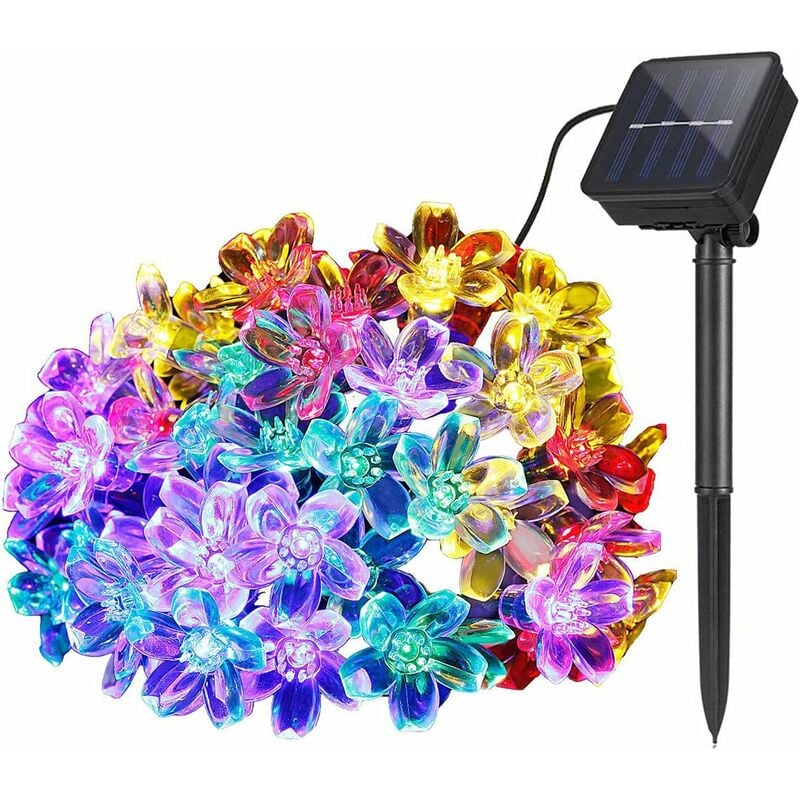 Lampki solarne, lampki choinkowe w kształcie kwiatów wiśni, wodoodporna dekoracja ogrodowa na zewnątrz (wielokolorowa, 8 funkcji, 12m100LED)