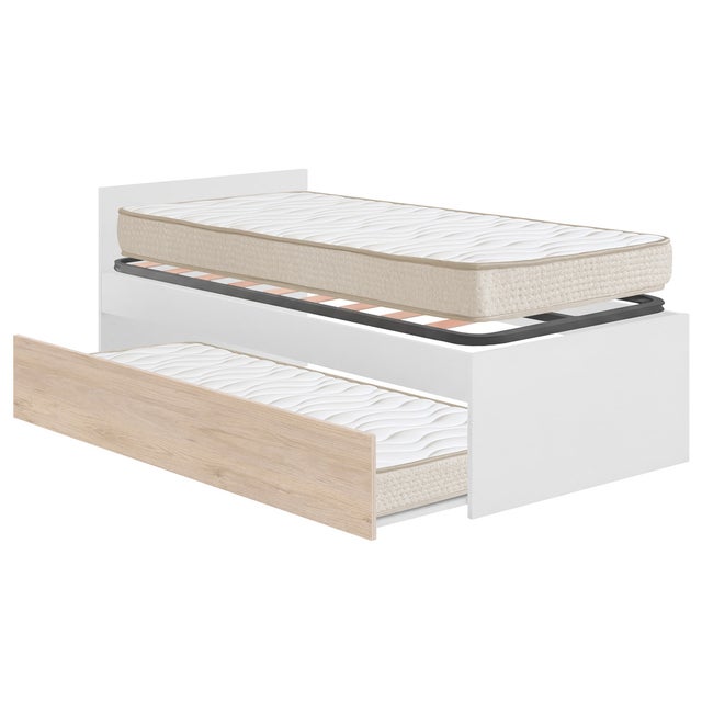 Pack ahorro juvenil Cama nido con Cabecero Top, 1 Somier y 2 Colchónes viscoelásticos Nova 90 x 190 cm | Subida a domicilio