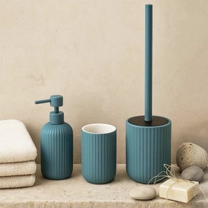 Set 3 Pennelli Da Bagno In Ceramica Opaca - Scopino WC Con Setole Resistenti, Colore Blu, Soft-Touch, Prodotto In Germania - 4