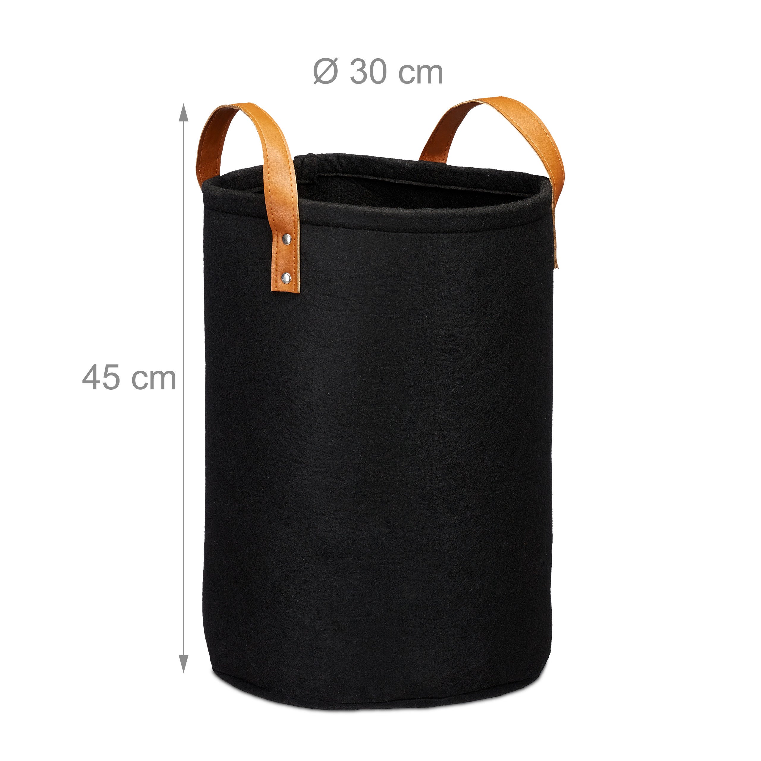 Panier à lessive en feutre, poignée, 28l corbeille de rangement chambres, bain,HxD45 x 30 cm,noir, Relaxdays - 4