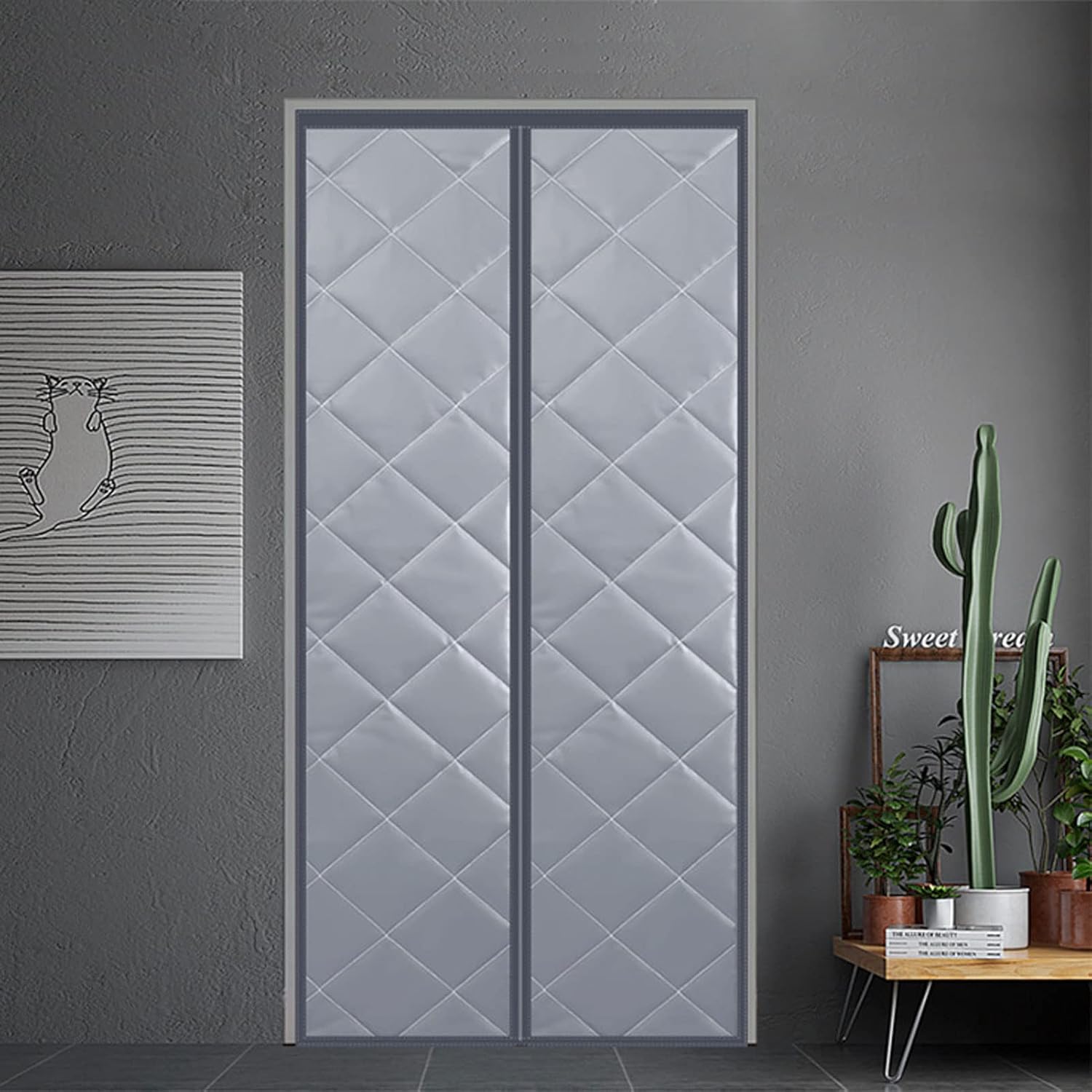 Rideau de porte magnétique avec isolation thermique, 95 x 210 cm, couverture isolante résistante aux intempéries pour portes d'entrée hivernales - 5