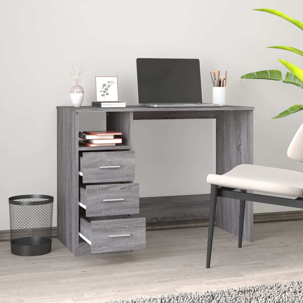 Bureau，Table de travail，Table d'étude avec tiroirs Sonoma gris 102x50x76 cm Bois d'ingénierie CWV45203 - 3