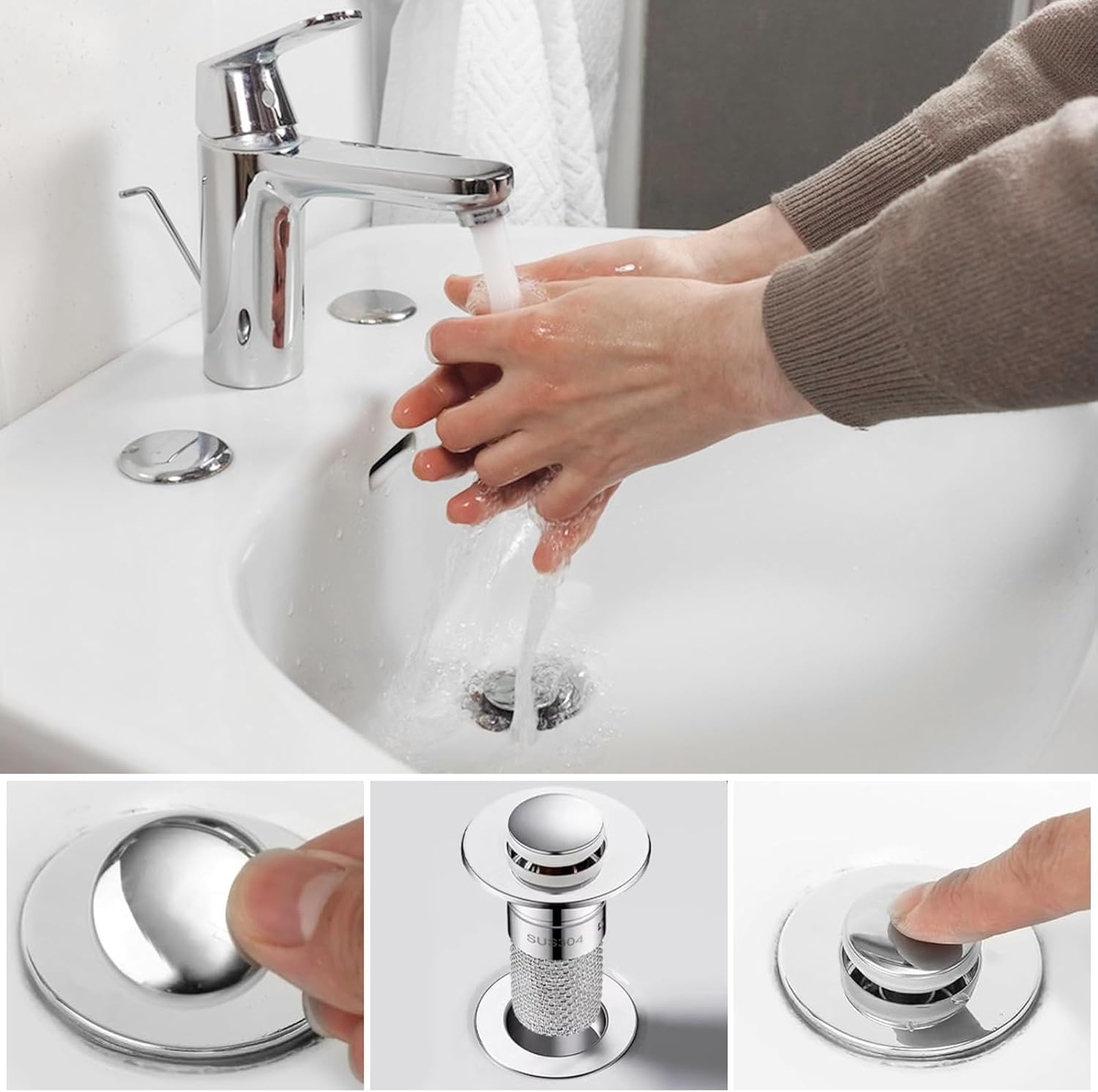 Bonde de Lavabo(2Pcs), Universelle Bouchon Salle de Bain Baignoire, Filtre Evier de Drainage Vidange D'Évier Récupération Cheveux, Universel avec Pani - 3