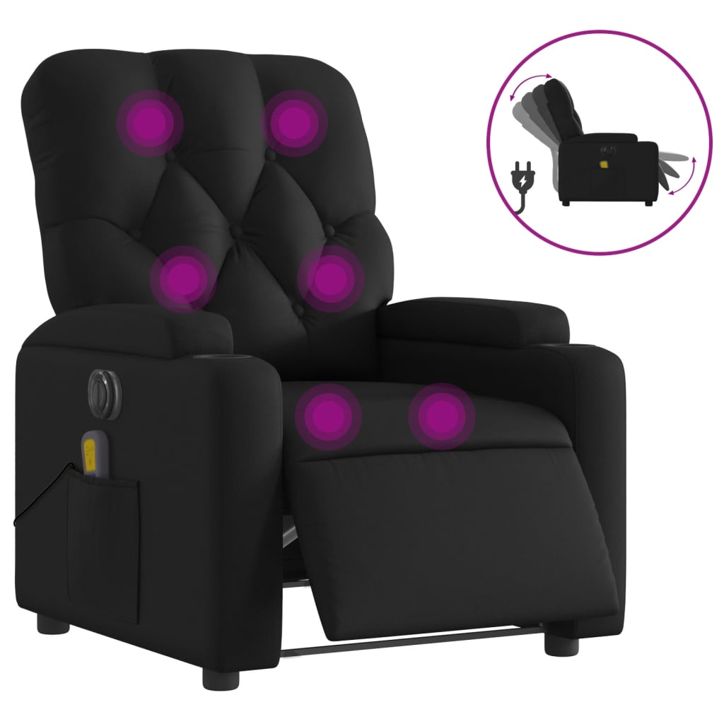Sillón de masaje reclinable eléctrico | sillón de relax | silla de relax cuero sintético negro cfw368486