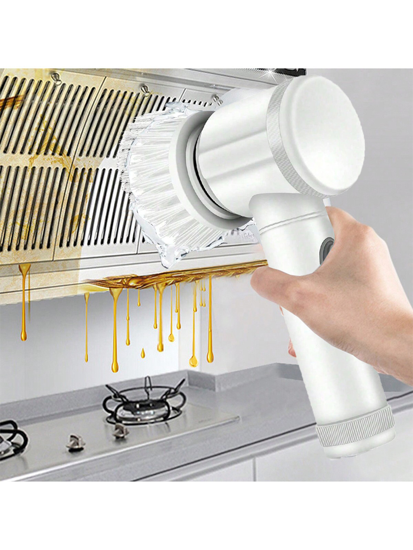 Brosse rotative électrique pour douches, salles de bains, lavabos et cuisines avec 5 têtes de brosse de nettoyage électriques, blanche. - 2