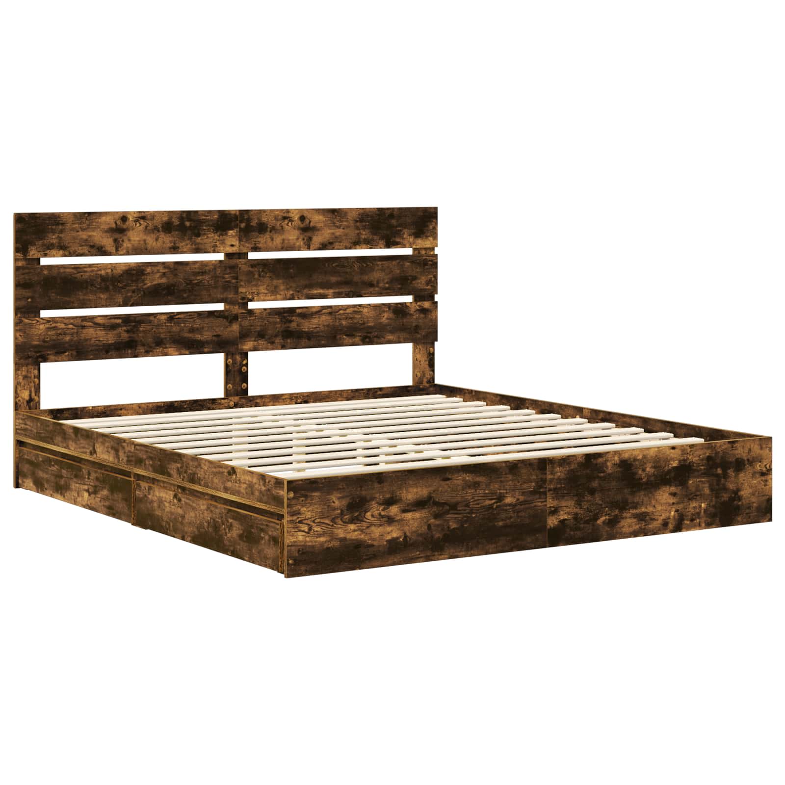 Lit avec rangement, panneau de bois, chêne fumé, pour la chambre, 180 × 200 cm - 4