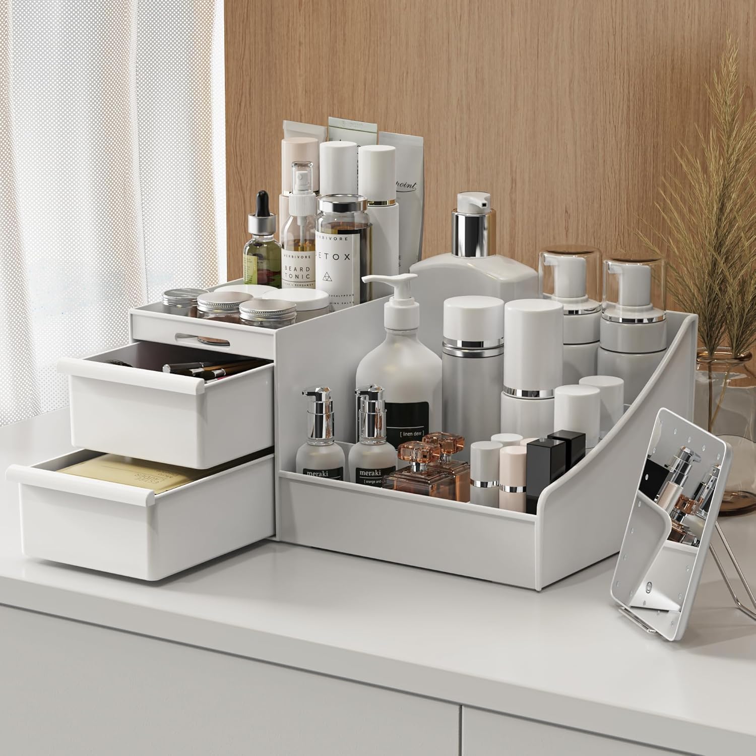Organizzatore Trucco 2 Cassetti Ambra – Portatrucco In ABS Per Tavolo Toeletta, Cosmetici E Cura Pelle - 4