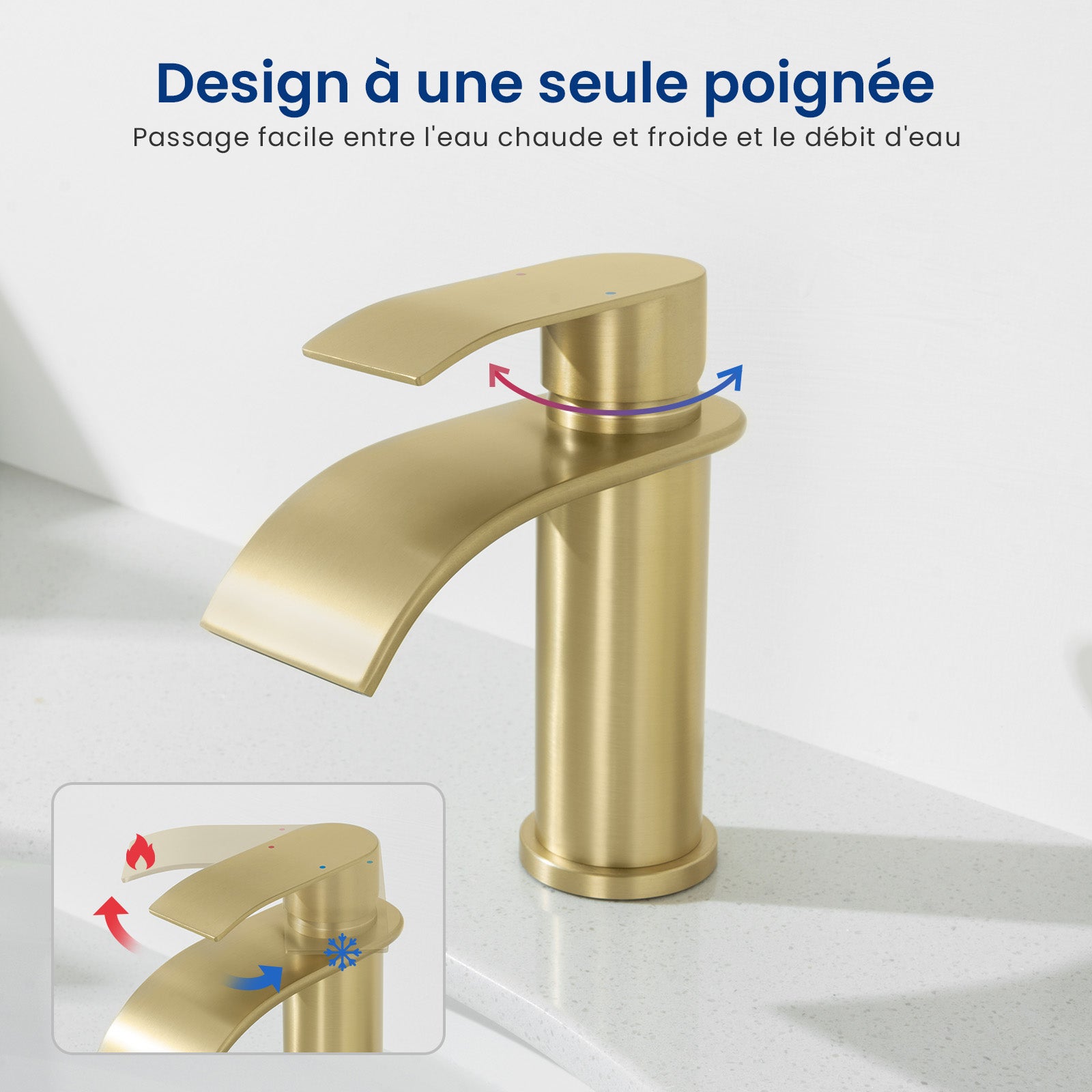 CECIPA MAX Robinet de lavabo en Acier inoxydable Mitigeur de lavabo dorée Mitigeur M Robinet salle de bain en cascade - 2
