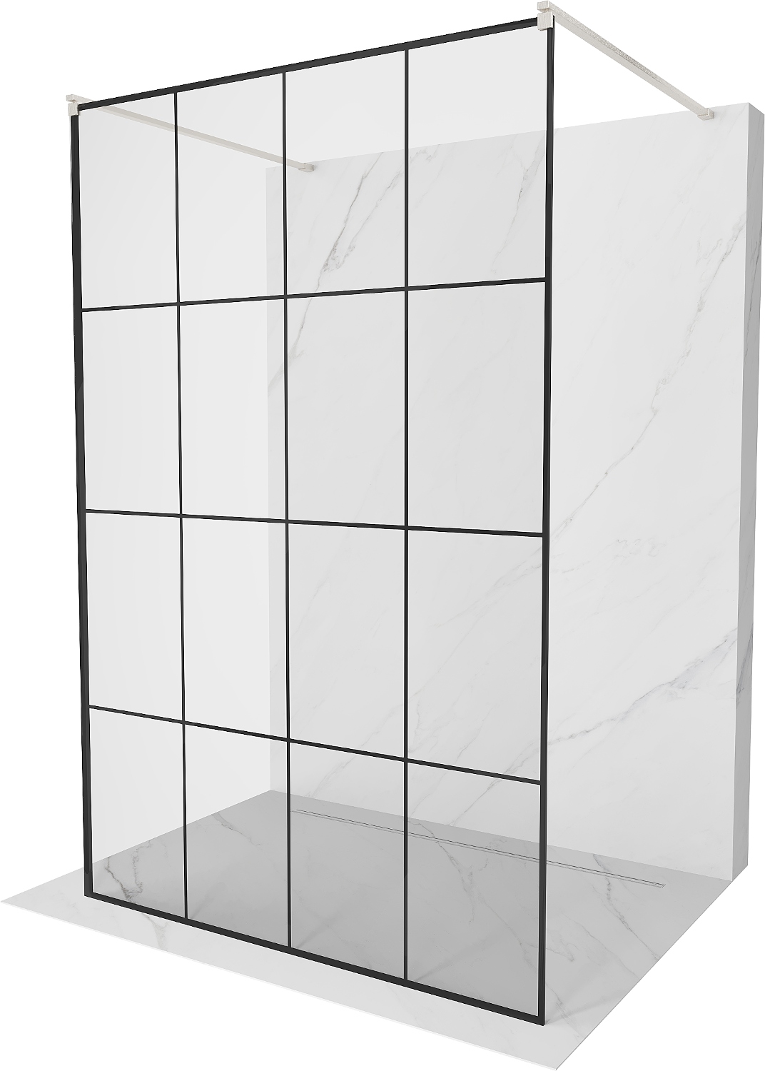 Mexen Kioto ścianka prysznicowa wolnostojąca 160 x 200 cm, czarna kratka 8 mm, nikiel szczotkowany - 800-160-002-97-77