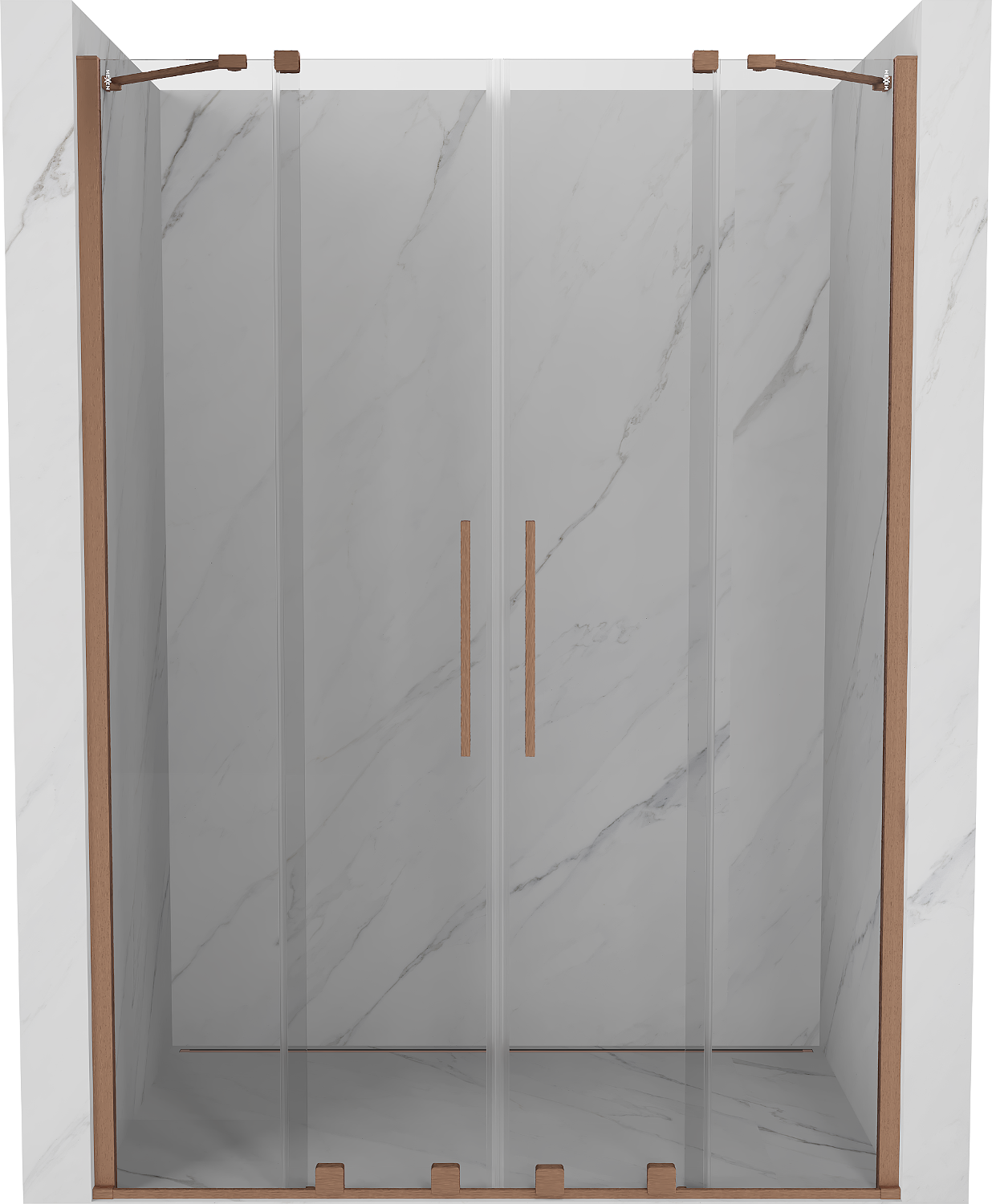 Mexen Velar Duo drzwi prysznicowe rozsuwane 140 cm, transparent, miedź szczotkowana - 871-140-000-02-65