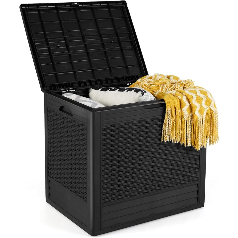 Wodoodporny Pojemnik Ogrodowy 96 l, Pojemnik Zewnętrzny z HDPE, Zamykany na Zamek, Sprężyna Gazowa, Nośność 80 kg (Czarny, 58 x 44 x 54 cm | 96 l)