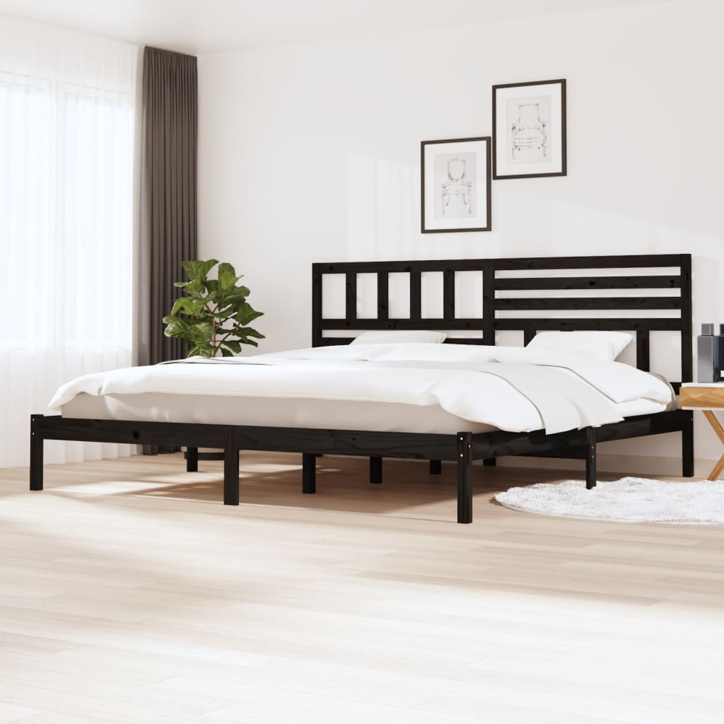 Łóżko Drewniane Czarne Rama Łóżka Ze Stelażem Drewniana Łóżko Do Sypialni Pokoju 200 x 200 cm