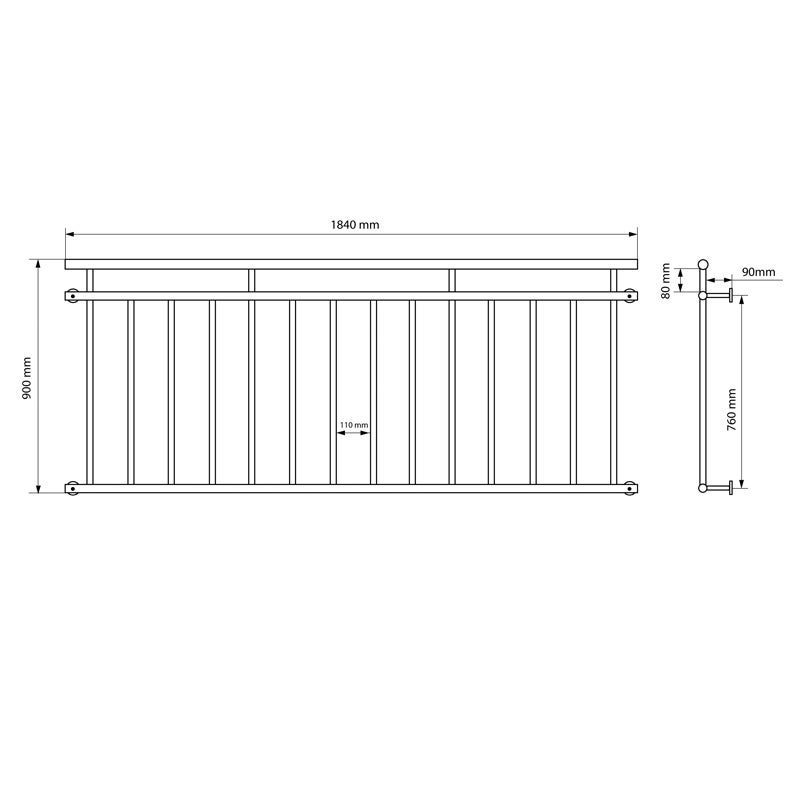 Balustrade De Balcon Français En Acier Enduit De Poudre 184x90cm Blanc - 6