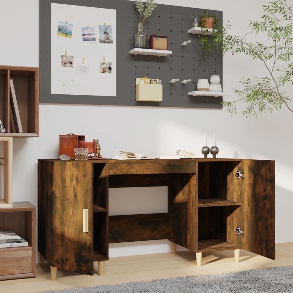 Bureau，Table de travail，Table d'étude Chêne fumé 140x50x75 cm Bois d'ingénierie CWV36352 - 3