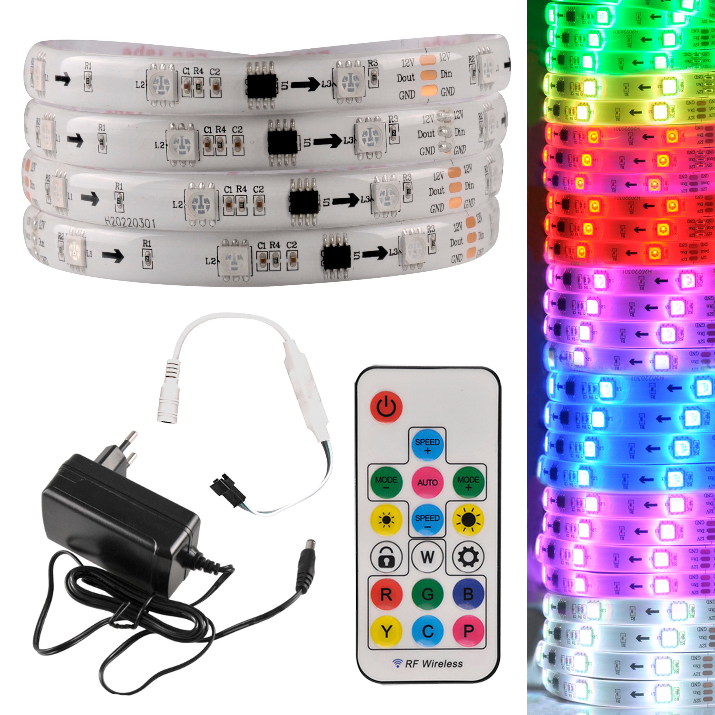 Zestaw Taśma LED MAGIC RGB 5m, 12V, IP65, pilot, kontroler, zasilacz Polux