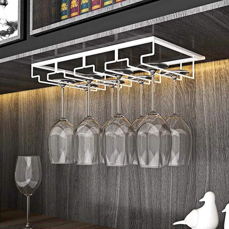 Wieszak na kieliszki do wina z kutego żelaza - biały, cztery otwory, 22,5 * 40 cm, wieszak ścienny na kubki, solidna konstrukcja, łatwa instalacja