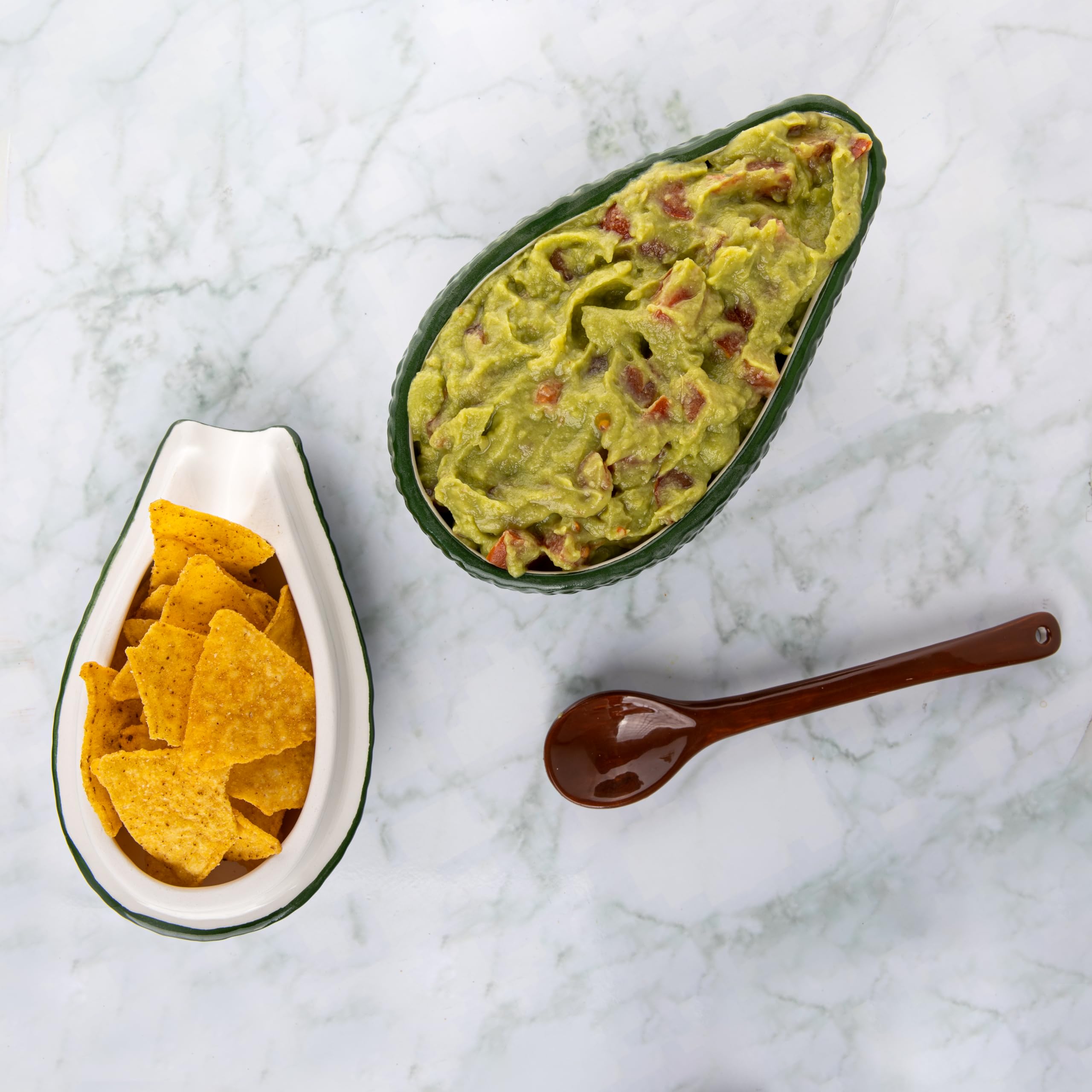 Fisura - Ciotola per guacamole con cucchiaio. Originale ciotola a forma di avocado. Ciotola per guacamole in porcellana. Ciotola verde per antipasti. - 3