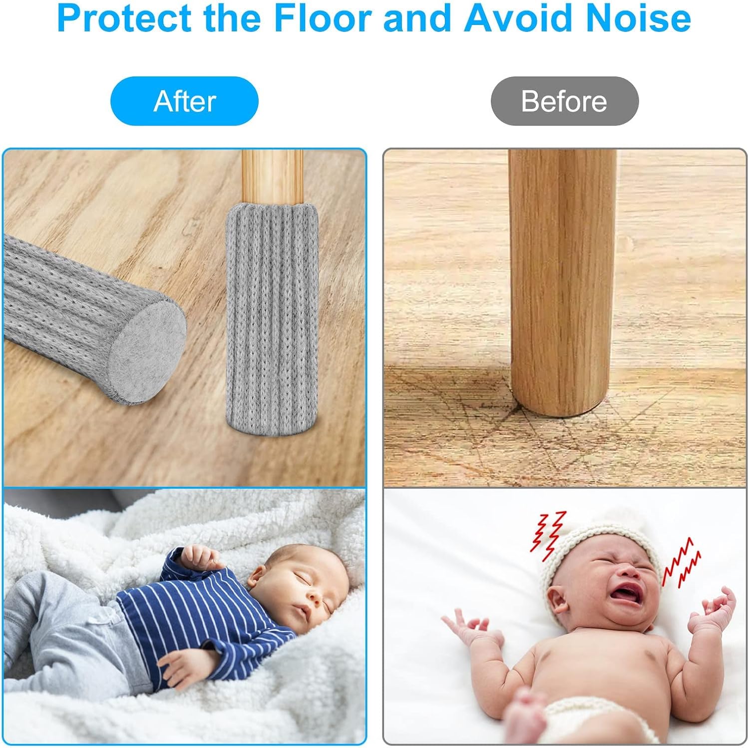 Chaussette Chaise pour Pieds de Chaise, 24pcs Chaussettes de Chaise Mobilier en Feutre, Patins Antidérapants pour Convient aux Pieds de Chaise, Évitez - 5