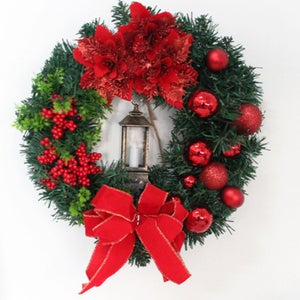 Couronnes de décorations de Noël - Plante artificielle | Couronne de baies rouges et de plantes artificielles - Pour, Porte d'entrée, Cheminée, Salon, Extérieur, Jardin, Cour, Mur, Fête d'hiver