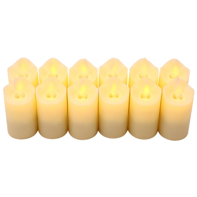 Lot de 12 bougies électriques LED rechargeables sans flamme, jaune chaud, avec flamme vacillante, pour Noël et Halloween.