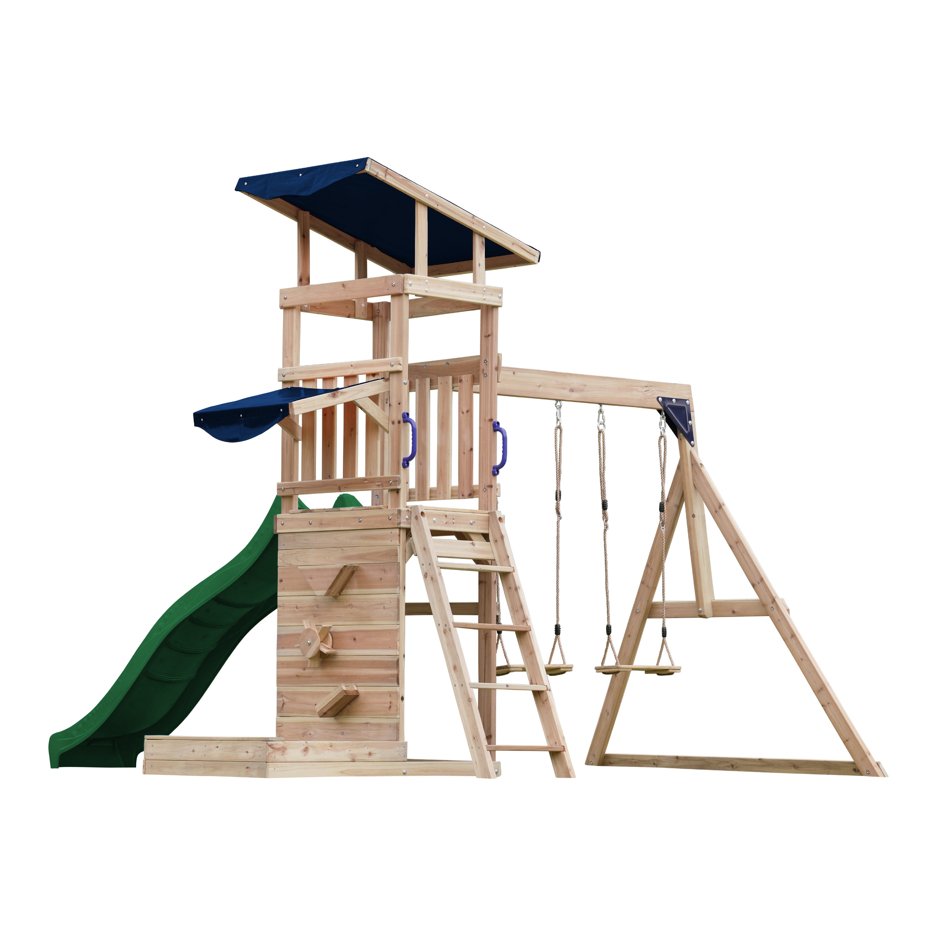 AXI Malik Aire de Jeux en Bois avec 2 Balançoires, Toboggan Vert/ Aire de Jeux Extérieur, Bac à Sable, Mûr de Jeux/Toboggan avec raccordement à eau | - 7