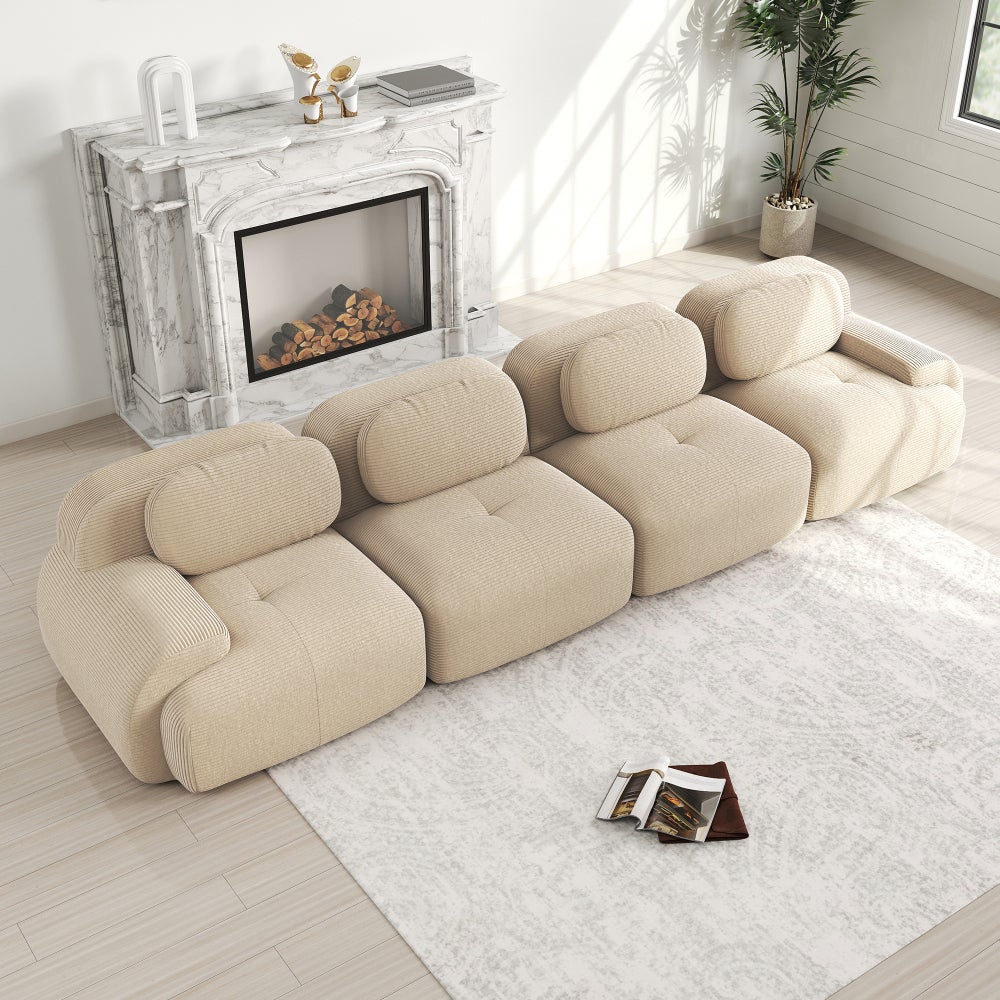 Luscriate - Canapé droit modulaire 4 places en velours côtelé, canapé compresse sans cadre - Beige - 2