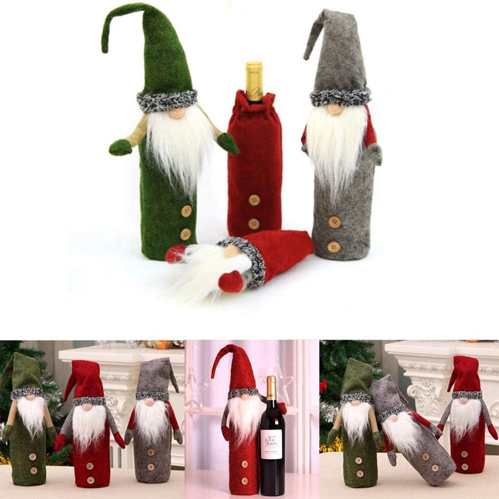 2 Housses Déco Pour Bouteille De Vin De Noël - En Forme De Petit Manteau, Avec Bouton Et Col - Pour Décoration De Table Ou Cadeau - 8