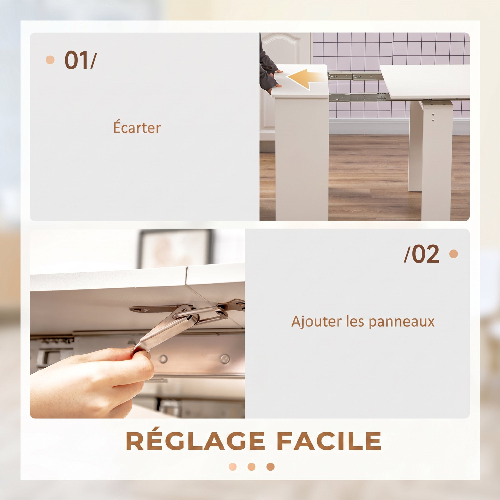 Table à manger pliante, table pliante cuisine extensible jusqu'à 6 ...