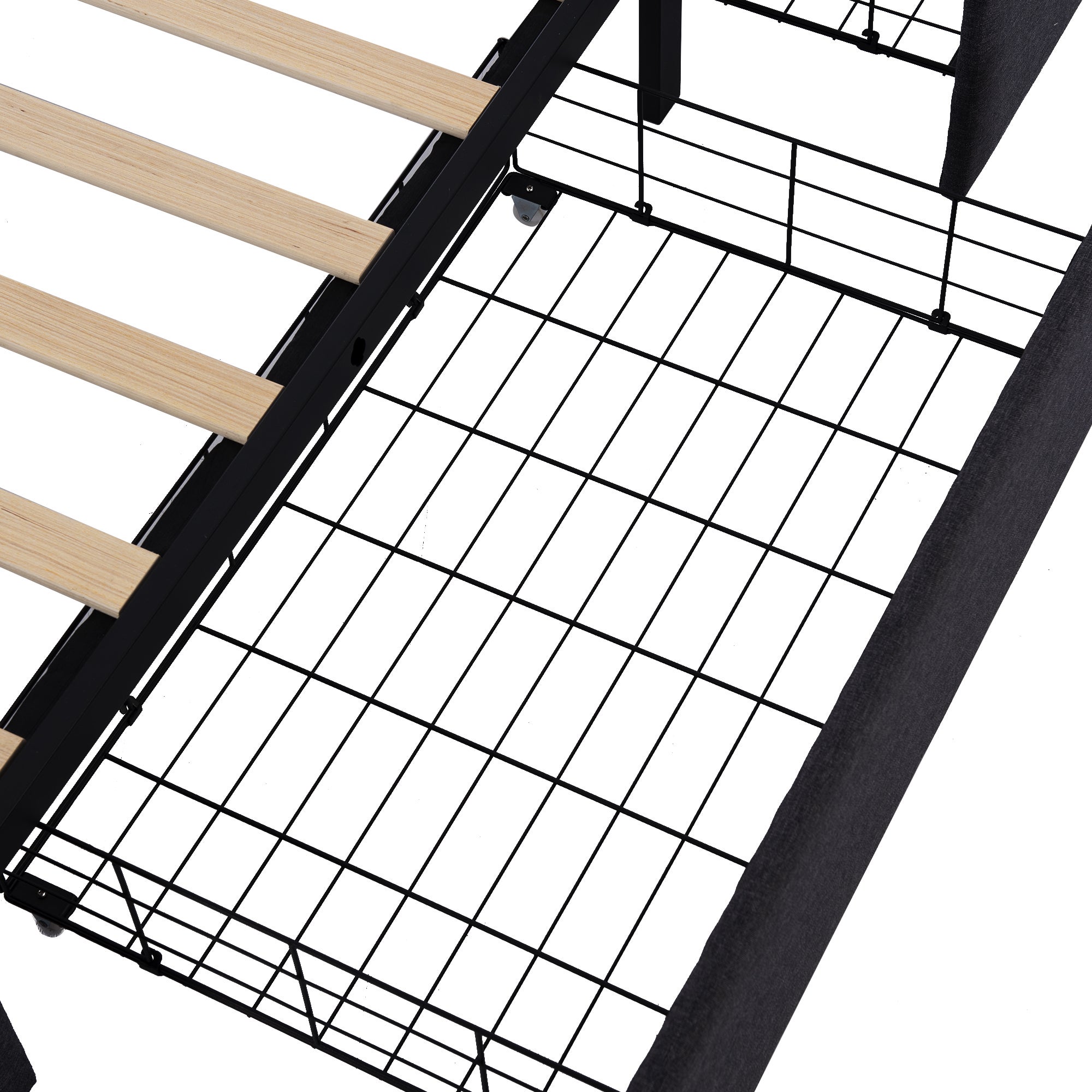 Łóżko 90x200cm z lnu z LED + 2 szuflady + stelaż na listwy - Czarny - 8