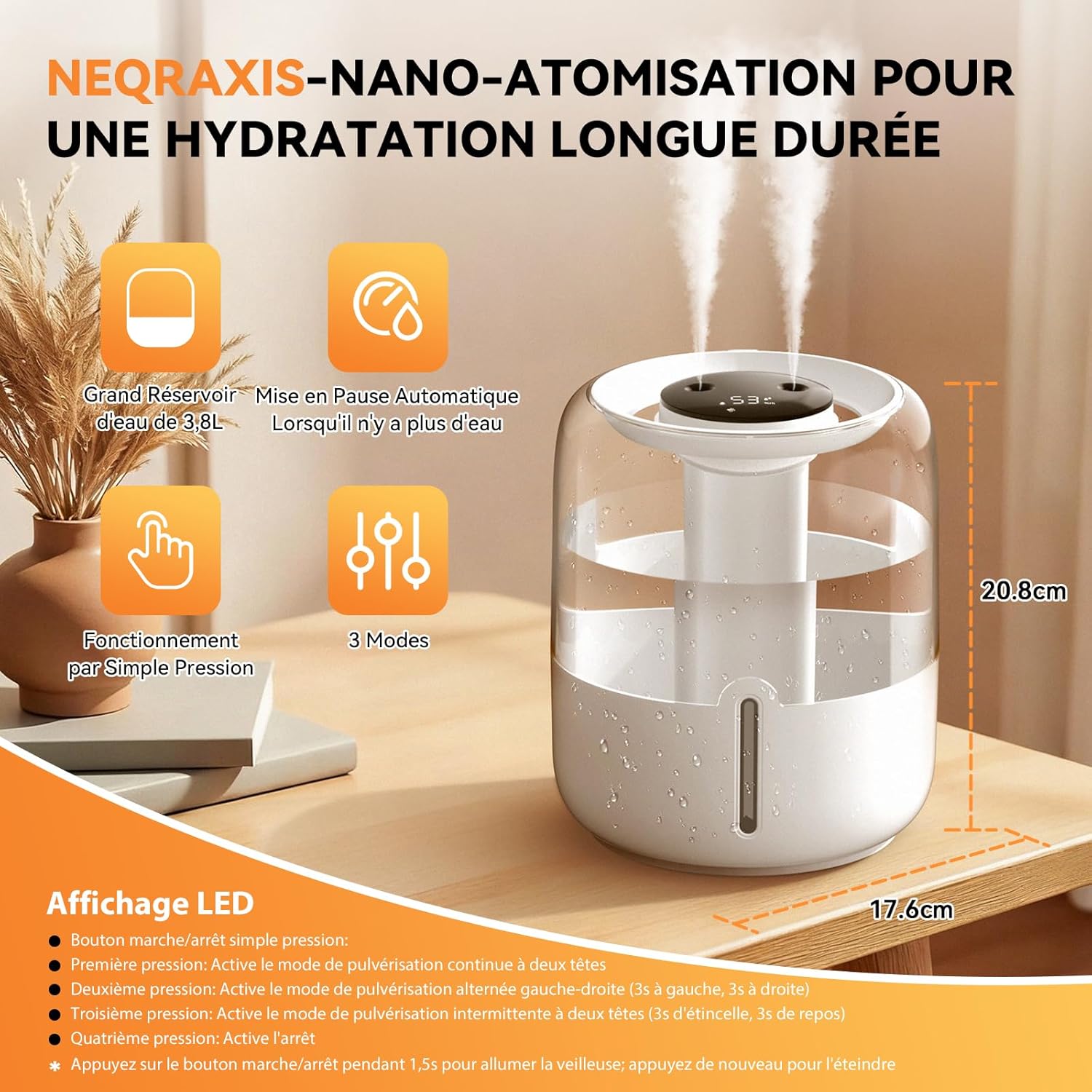 KISSLEAF Mini Humidificateur d'air Chambre 650 ml Ultra Silencieux Sans