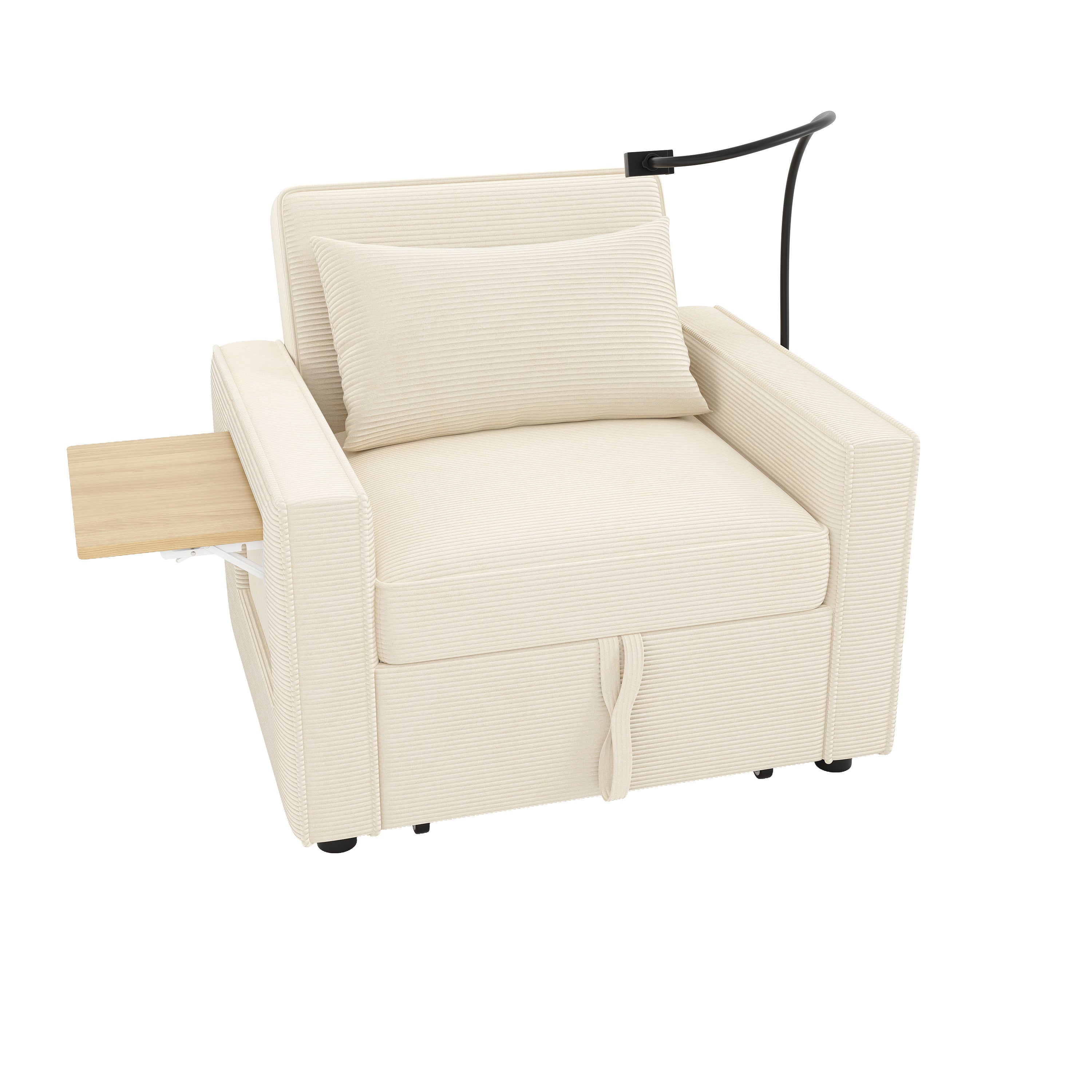 Wielofunkcyjna sofa rozkładana - z portami ładowania USB - z uchwytem na telefon - tkanina Corduroy - beżowa - 8