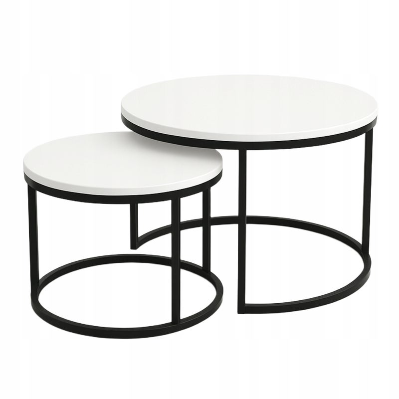 Zestaw 2 Stolików Kawowych Okrągłe LOFTOWE INDUSTRIAL Biały SOFT LOFT SET