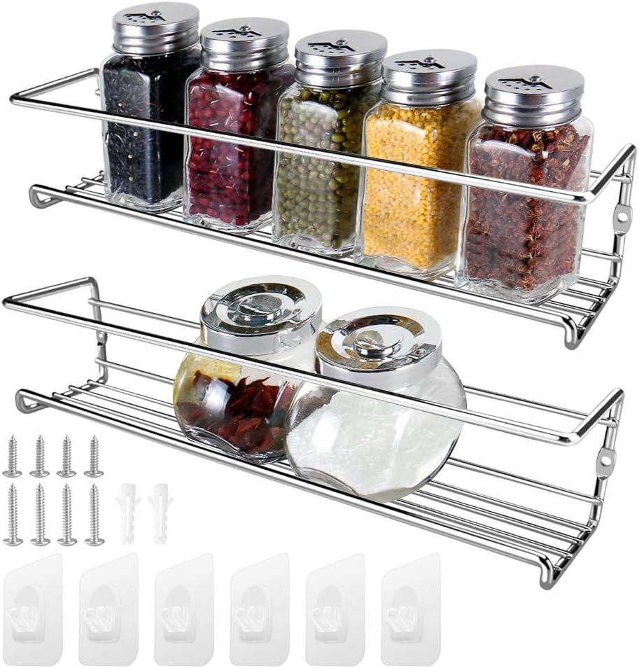 Especiero adhesivo de acero inoxidable para cocina, estante de ducha de pared (paquete de 2) - 3