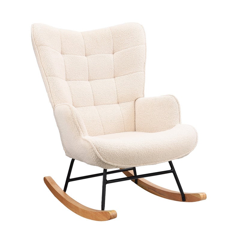 Fauteuil à bascule, rocking chair, chaise a bascule en polaire Teddy, fauteuil moderne pour chambre à coucher, salon, balcon,beige - 4
